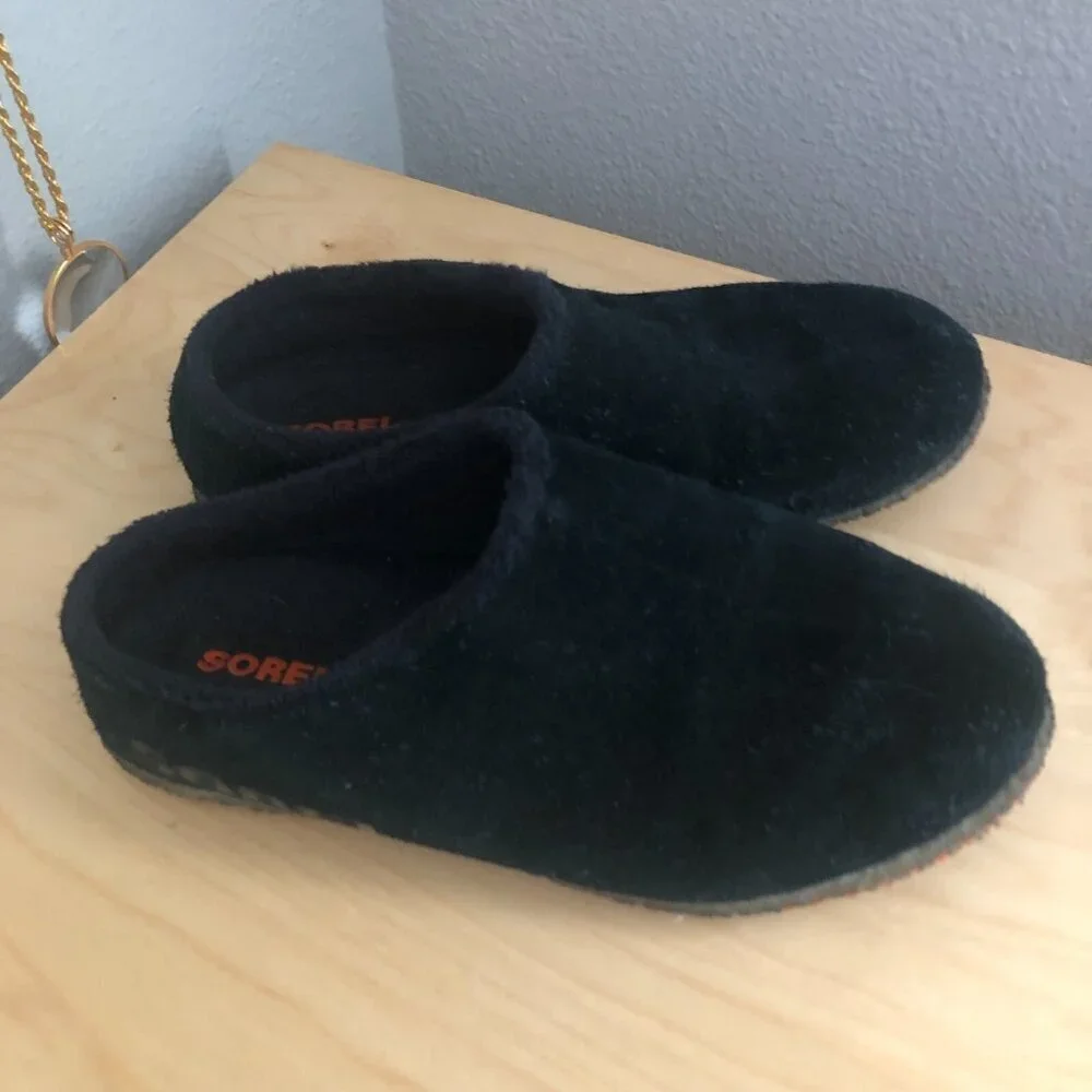 Sorel Lanner Ridge II Youth size 3 Slippers Black Slip-On Unisex Children Shoes